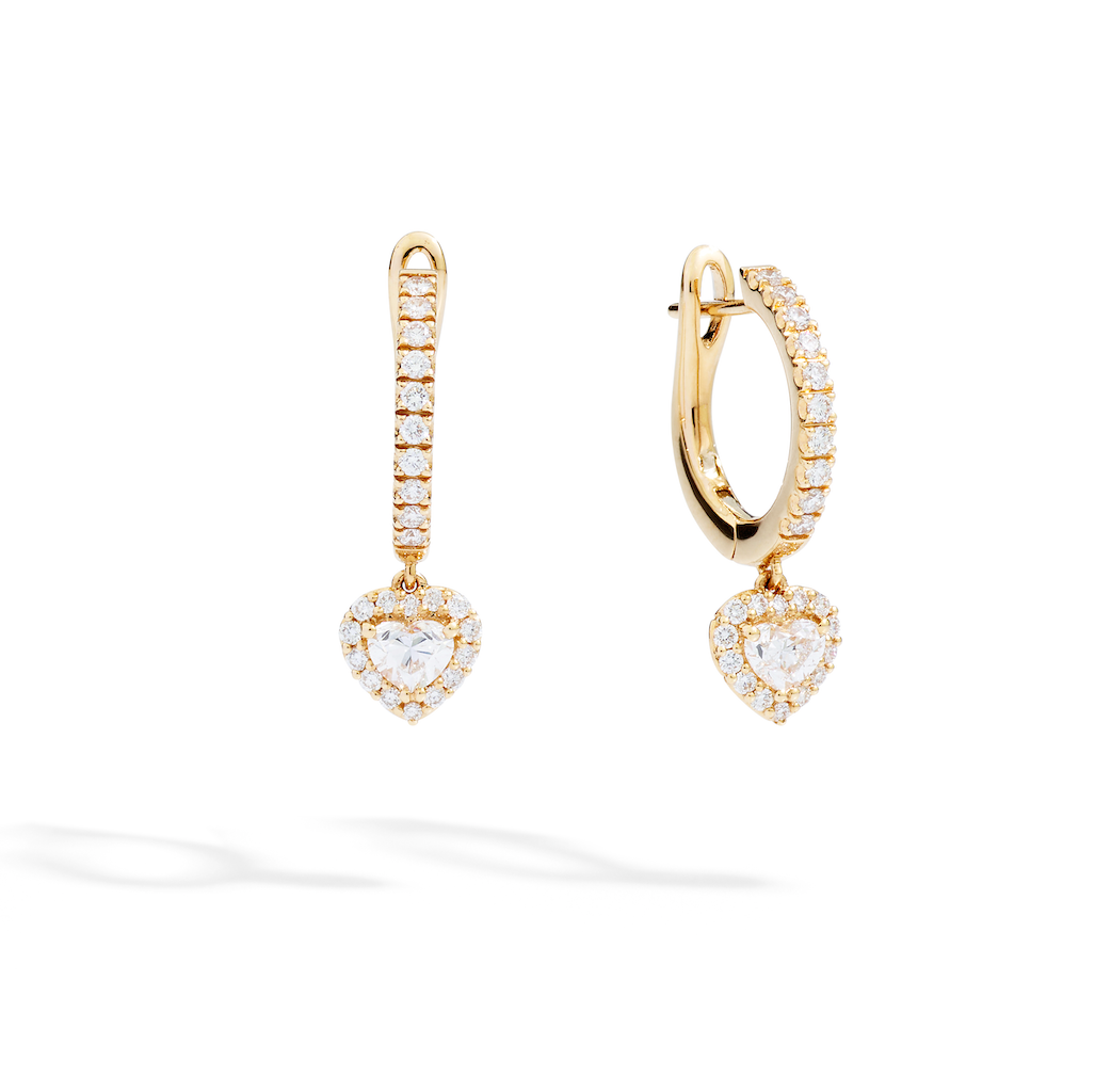Recarlo Anniversary Love Halo 18ct Rose Gold Diamond Heart Drop Earrings REC-444 Image 1