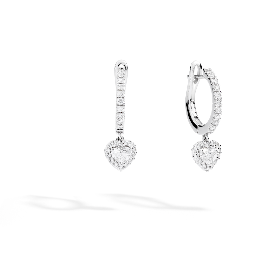 Recarlo Anniversary Love Halo 18ct White Gold Diamond Heart Drop Earrings REC-442 Image 1