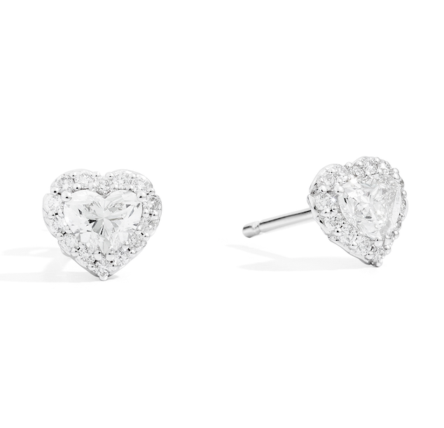 Recarlo Anniversary Love Halo 18ct White Gold Diamond Heart Stud Earrings REC-446 Image 1