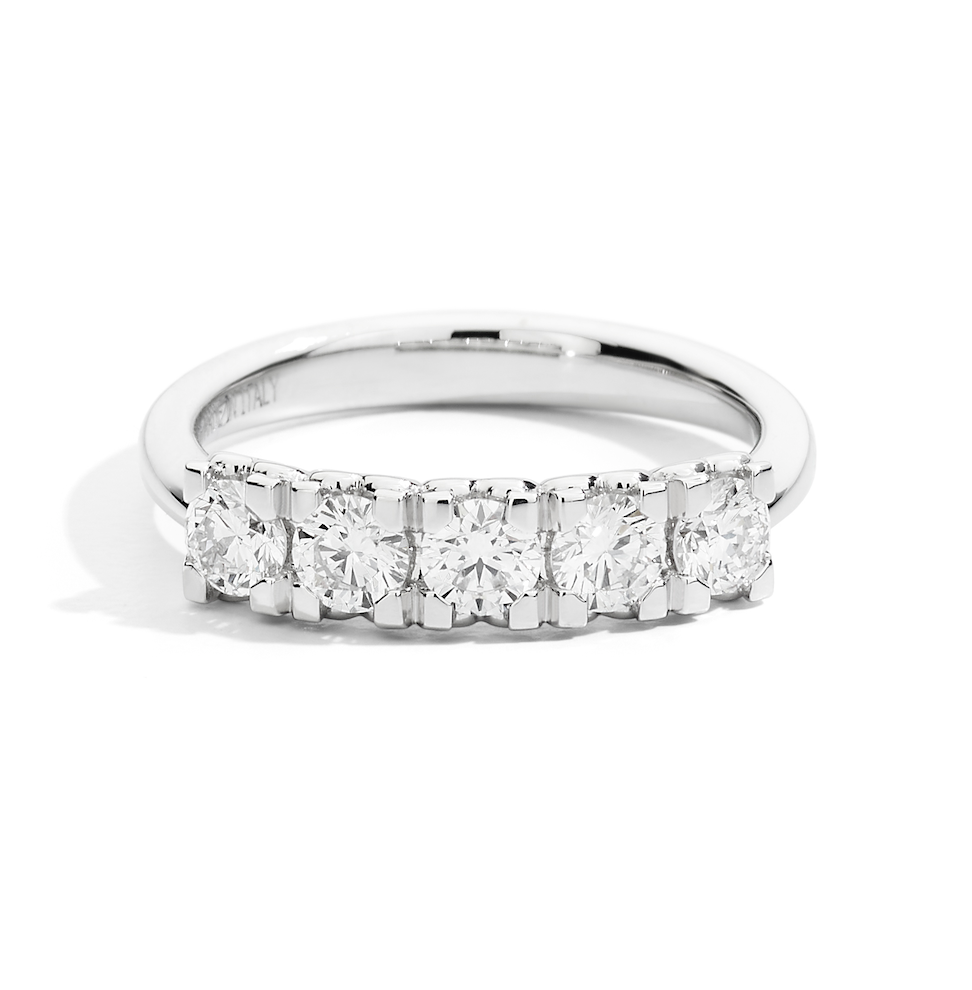 Recarlo Anniversary Square 18ct White Gold Diamond Five Stone Ring REC-503 Image 1