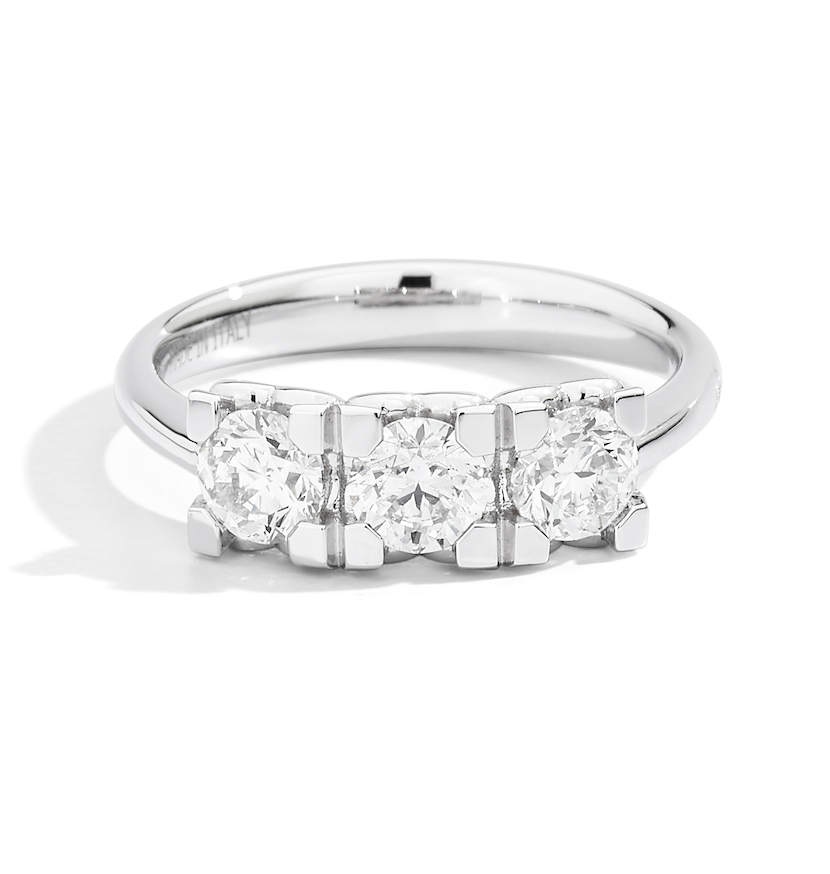 Recarlo Anniversary Square 18ct White Gold Diamond Three Stone Ring REC-518 Image 1