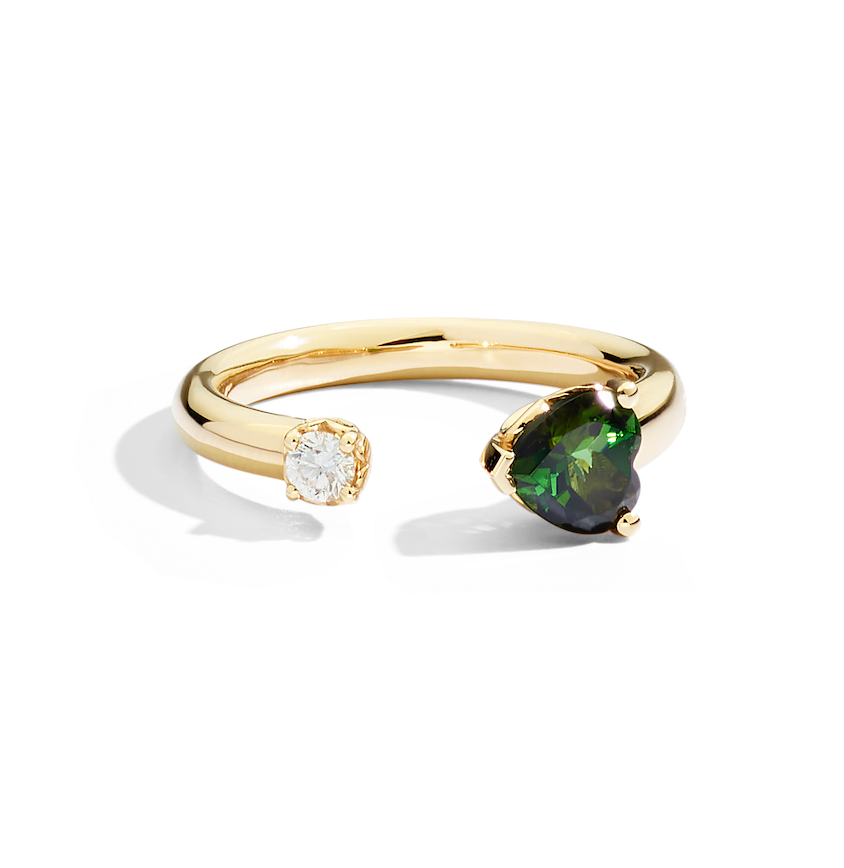 Recarlo More 18ct Yellow Gold Green Tourmaline and 0.18ct Diamond Ring REC-185 Image 1