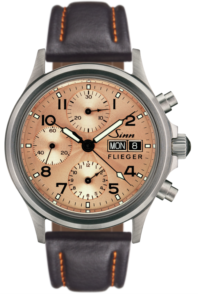 Sinn 356 Sa Pilot II Black Leather Orange Stitch Watch 356.072 Glass Back Leather Image 1