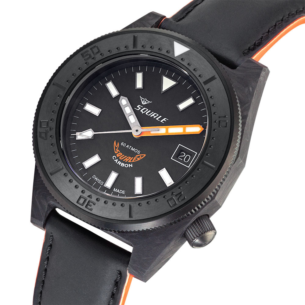 Squale T183 Orange Forged Carbon Leather Watch T183FCOR.CINLEATHBL Image 3