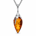 Sterling Silver Amber Plant Bud Necklace