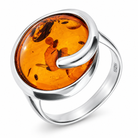 Sterling Silver Amber Round Swirl Ring