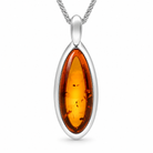 Sterling Silver Baltic Amber Curved Pear Necklace