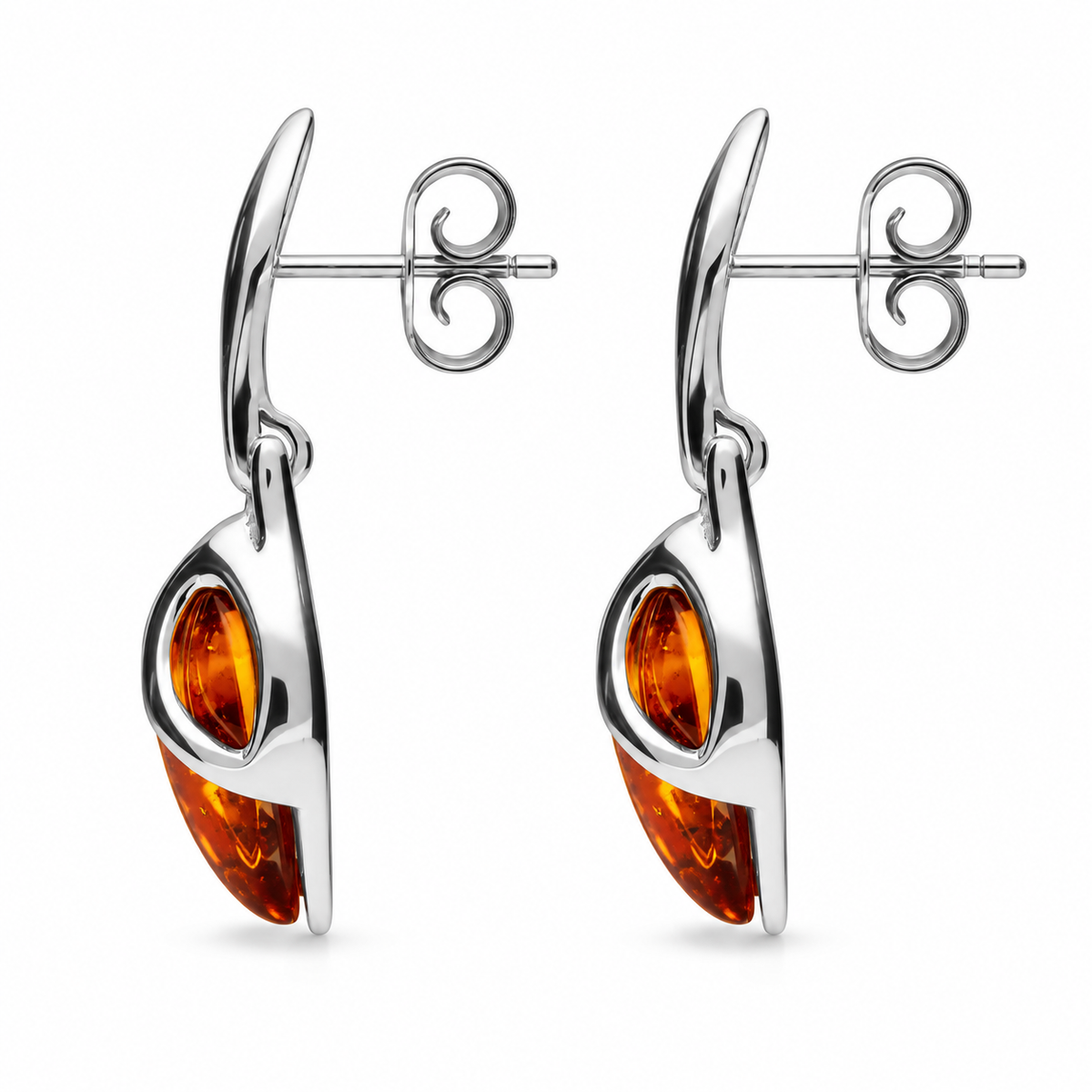 Sterling Silver Baltic Amber Leaf Drop Earrings – Image 2