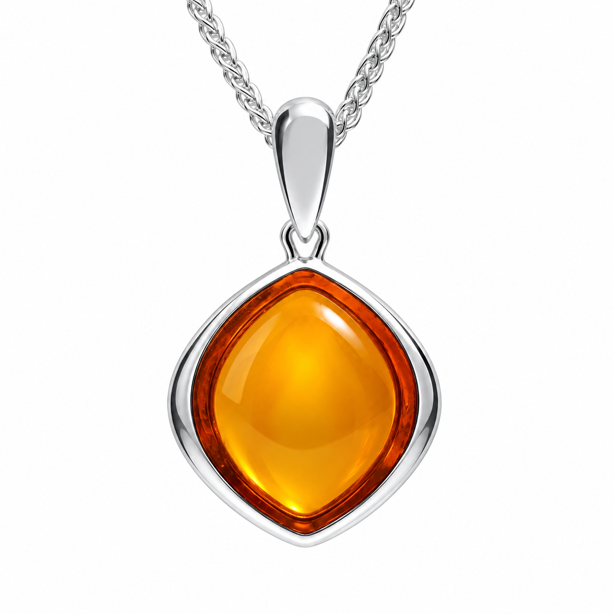 Sterling Silver Baltic Amber Marquise Open Back Necklace