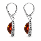 Sterling Silver Cognac Amber Basket Weave Edge Pear Hook Earrings – Image