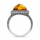 Sterling Silver Cognac Amber Basket Weave Edge Pear Ring – Image 3