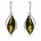 Sterling Silver Green Amber Open Marquise Drop Earrings
