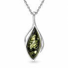 Sterling Silver Green Amber Open Marquise Shaped Necklace