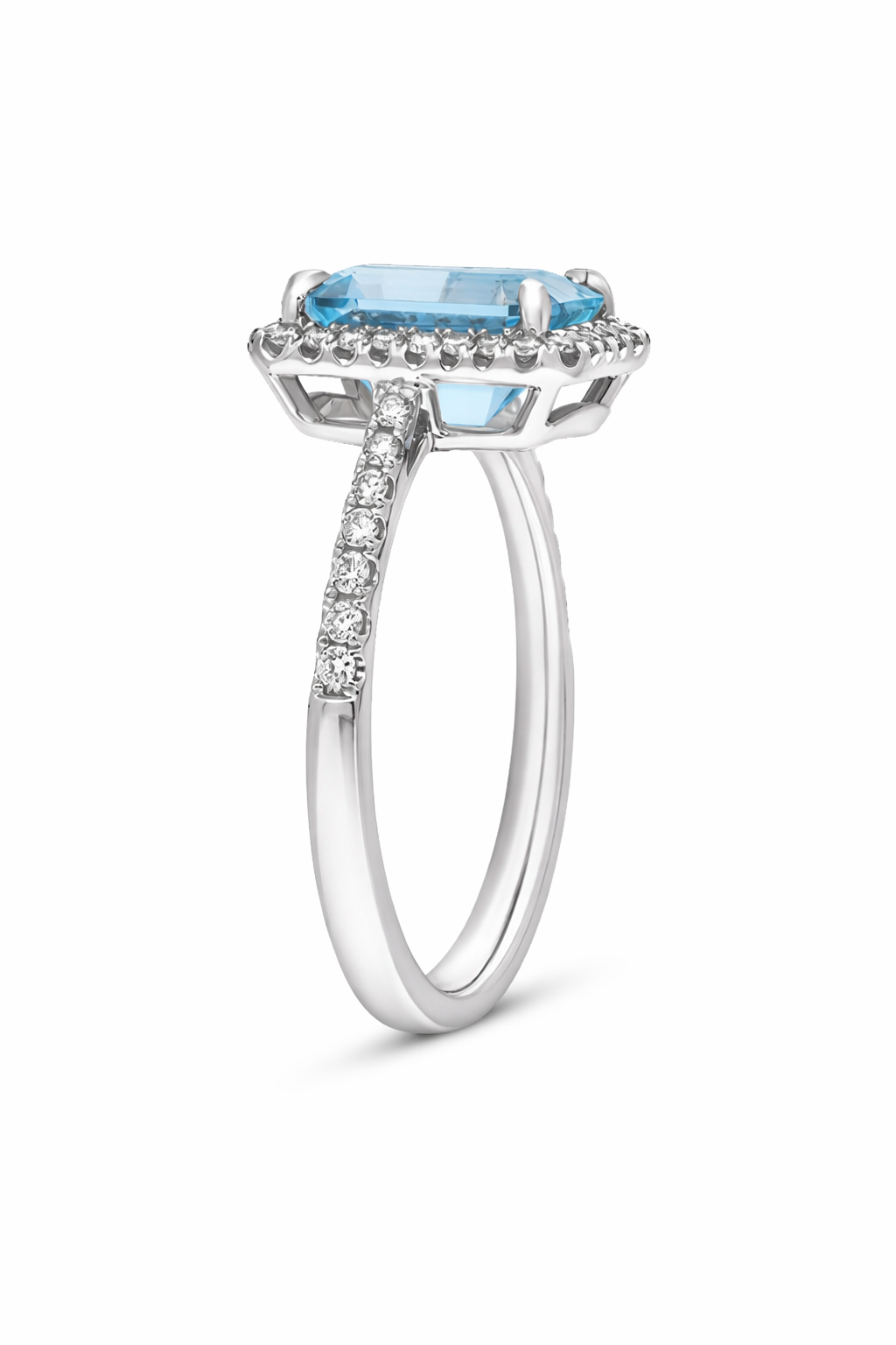 Tivon Platinum Santa Maria Aquamarine Diamond Emerald Cut Cluster Ring RWP1690-SAQ Image 2