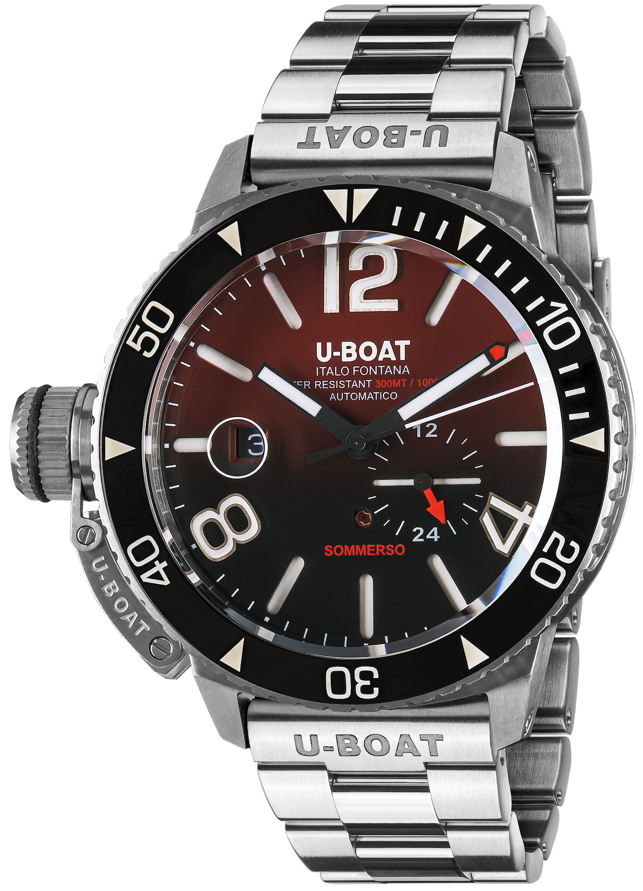 U-Boat Sommerso Ghiera Ceramica Nera Quadrante Bordeaux Bracelet Watch 9521/MT Image 1