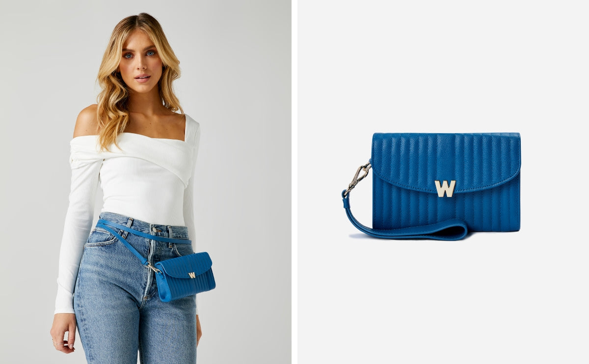 Wolf Mimi Collection Leather Blue Crossbody Bag with Wristlet 768324 Image 5