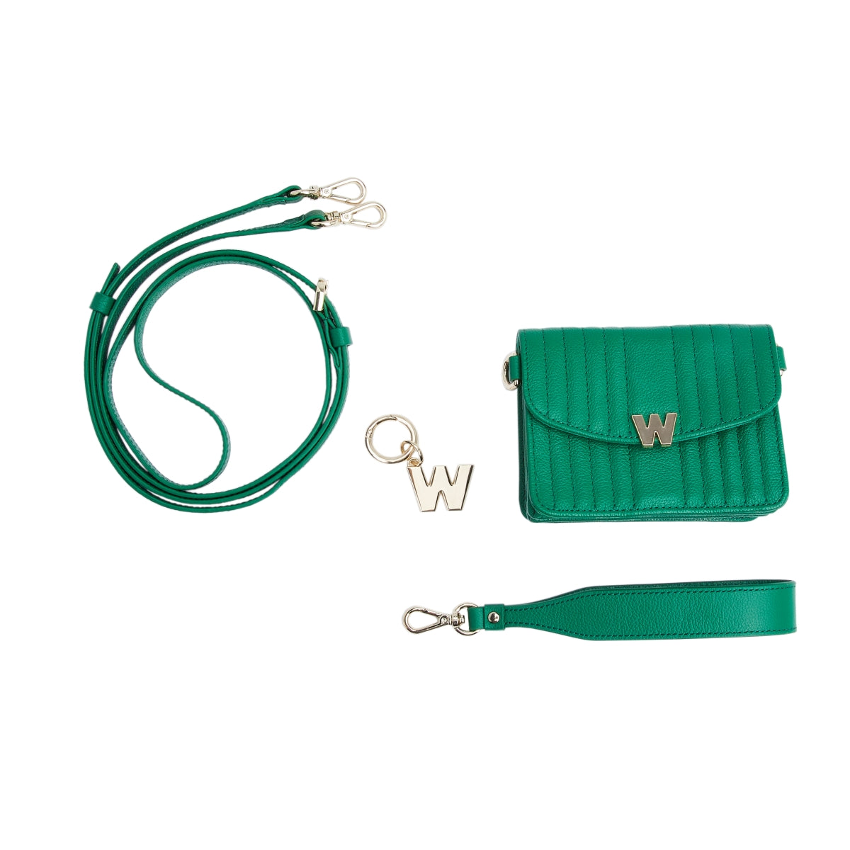 Wolf Mimi Collection Leather Green Mini Bag with Wristlet and Lanyard 768412 Image 6