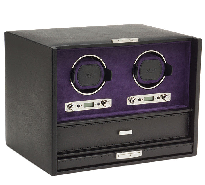 WOLF Watch Winder Blake Double Storage And Travel Case Black Pebble 460728 Image 1