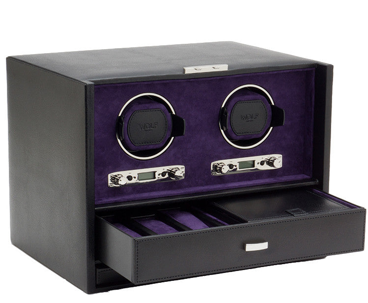 WOLF Watch Winder Blake Double Storage And Travel Case Black Pebble 460728 Image 2