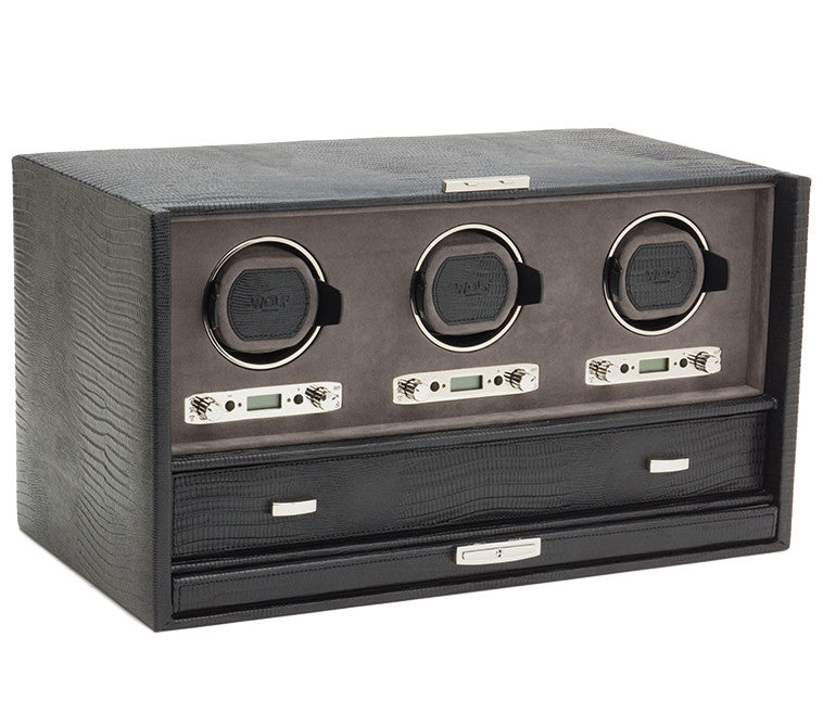 Wolf Watch Winder Blake Triple Storage And Travel Case Black Lizard 460858 Image 1