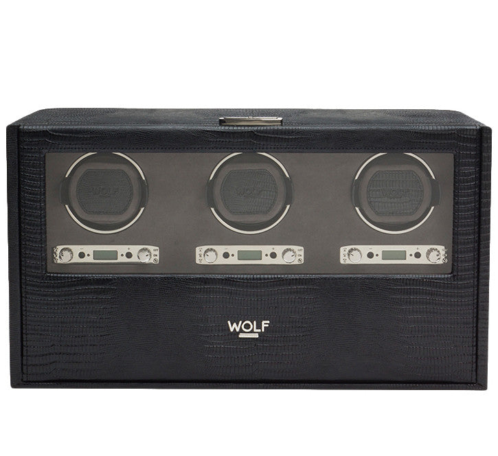 Wolf Watch Winder Blake Triple Storage And Travel Case Black Lizard 460858 Image 3