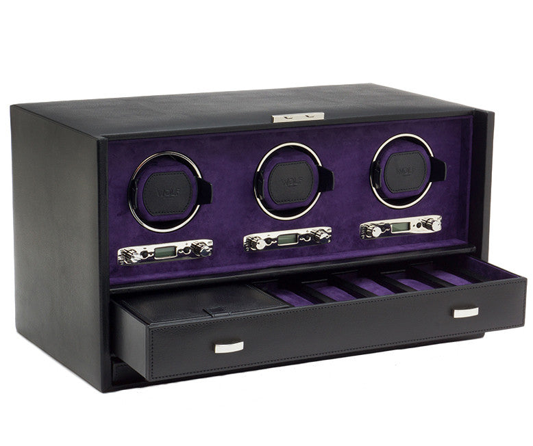 WOLF Watch Winder Blake Triple Storage And Travel Case Black Pebble 460828 Image 2